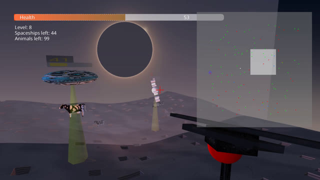 Level 8: UFO hit beside a lifted cow